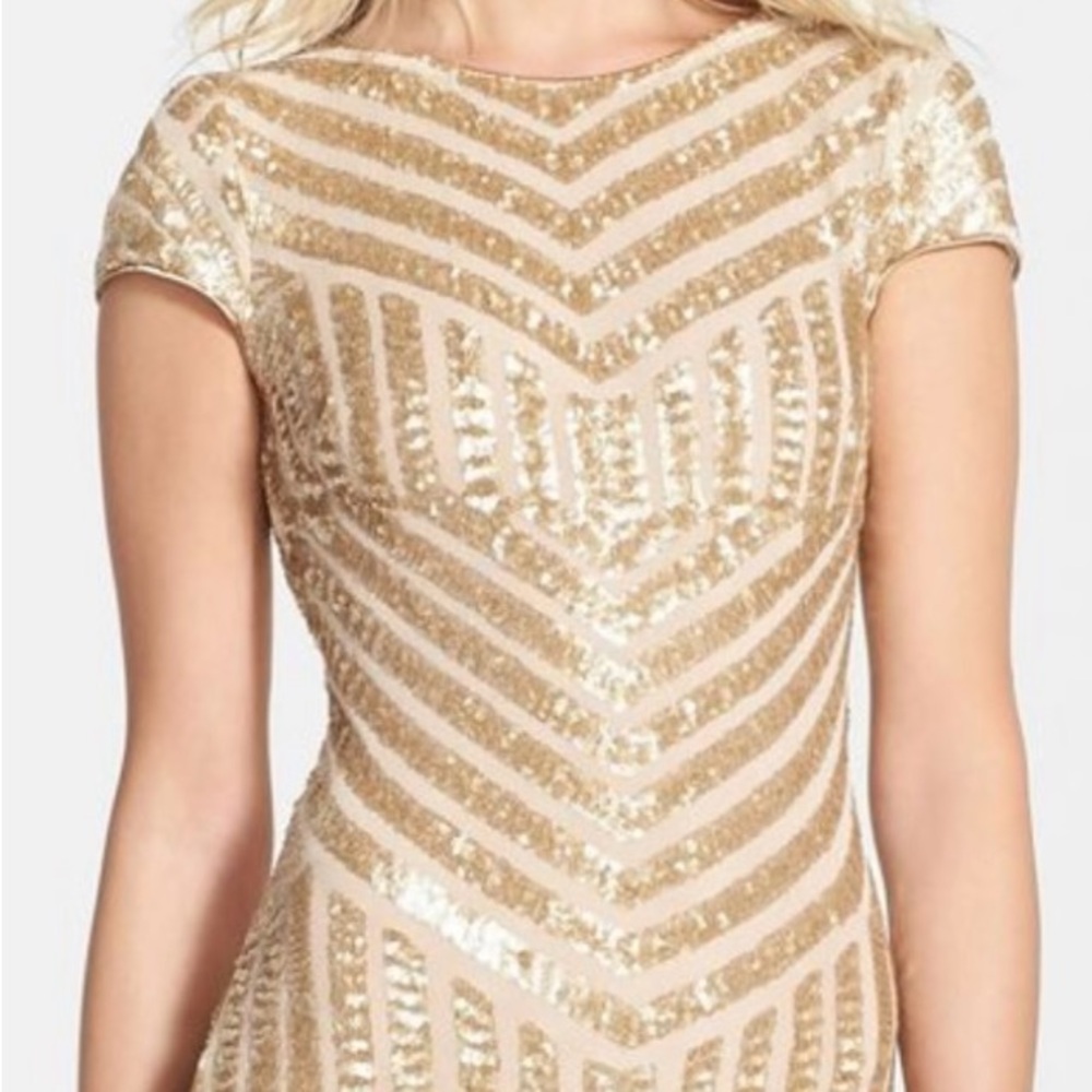 Dress the Population Tabatha Liquid Gold Sequin Sheath Dress M